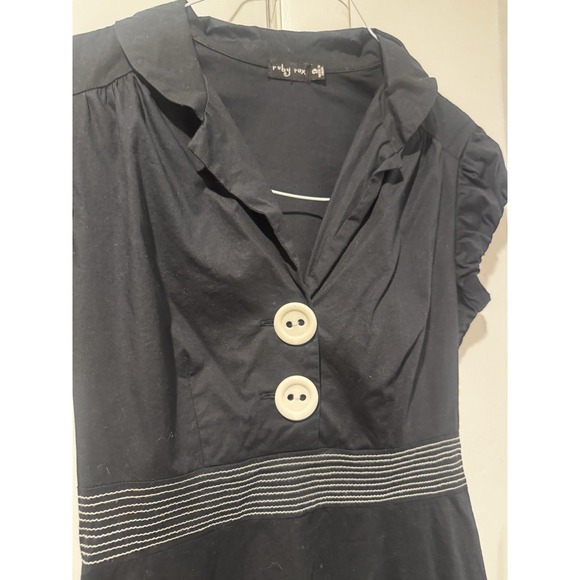 Vintage Ruby Rox Black Retro White Buttons Dress Pockets Puff Sleeves‎ Juniors 9 - Picture 3 of 9